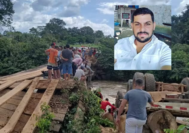 Motorista de caminhão morre após ponte ceder e veículo cair em rio na zona rural de Ji-Paraná, RO